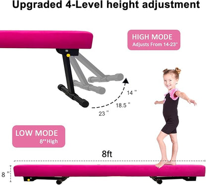 GLANT 8ft Ultrasimple Adjustable&Foldable Balance Beam,High-Low Floor Beam Suede Gymnastics Equipment,No Tool Require, Gymnastics Beam for Training&Professional HomeTraining