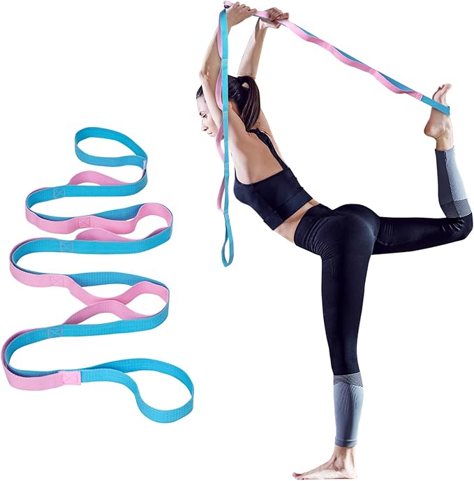 Yoga Strap for Stretching with 10 Loops Inelastic Soft Polyester Cotton Stretch Out Band for Exercise, Yoga, Pilates and Dance for Men and Women
