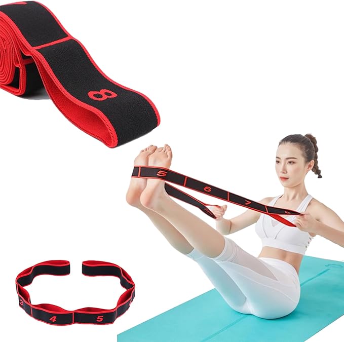 Stretch Strap Elastic Exercise Band Hamstring Stretcher Device Yoga mat Carrying Straps Leg Exercise Equipment Stretching Straps with Loops for Flexibility Yoga Stretch Strap 8-Loop