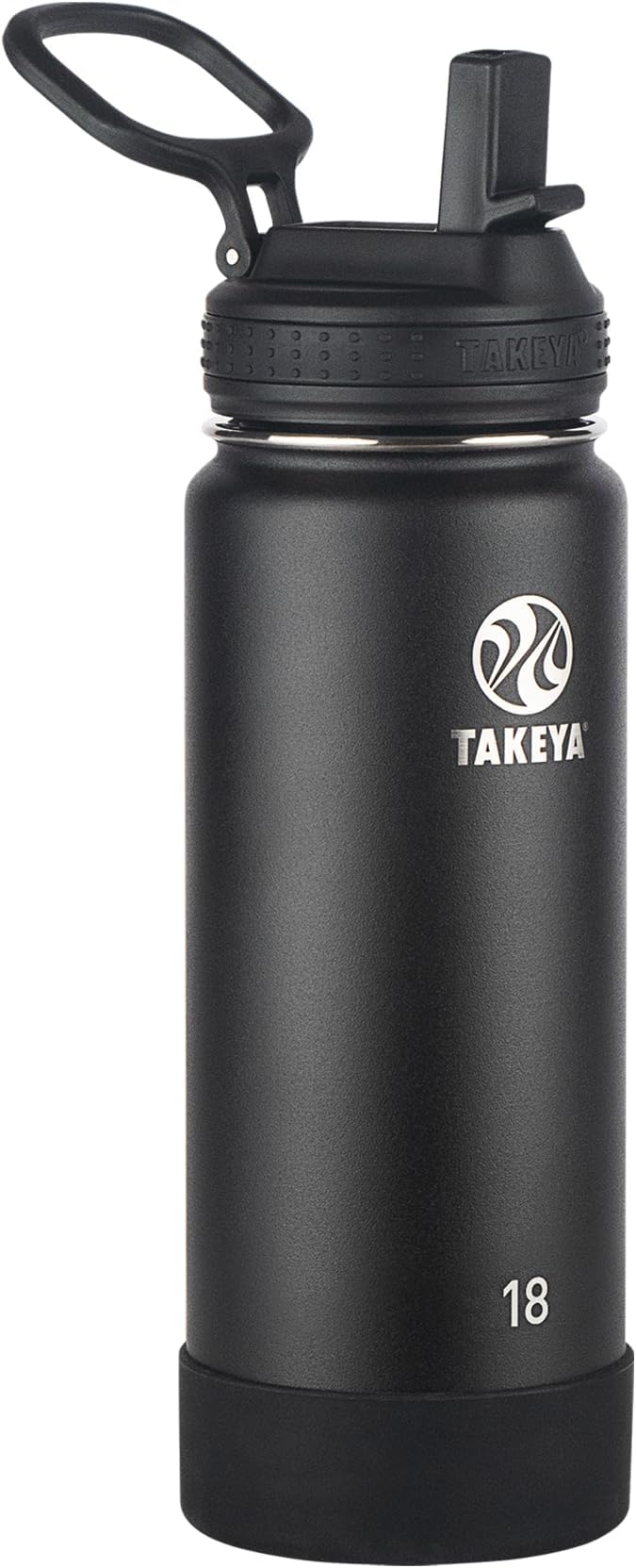 Takeya 18 oz Actives Stainless Steel Water Bottle with Straw Lid – Leakproof, Double-Wall Insulated, Keeps Drinks Cold 24 hrs/Hot 12 hrs, BPA-Free, Powder-Coated, Gym & Travel, Onyx