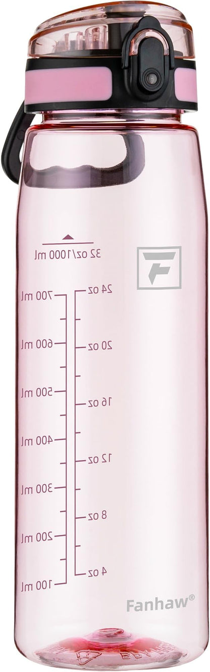 Fanhaw 32 oz Tritan Water Bottle with Chug Lid - Clear, BPA-Free, Lightweight, Wide Mouth, Leak-Proof, Perfect for Gym, Travel, School, Office, and Sports (Cherry Blossom)