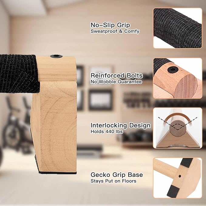 Wooden Parallettes Bars for Calisthenics - Handstand Push Up Bars for Training, L-Sit & Dip Workouts - Portable Fitness Equipment for Home Gym
