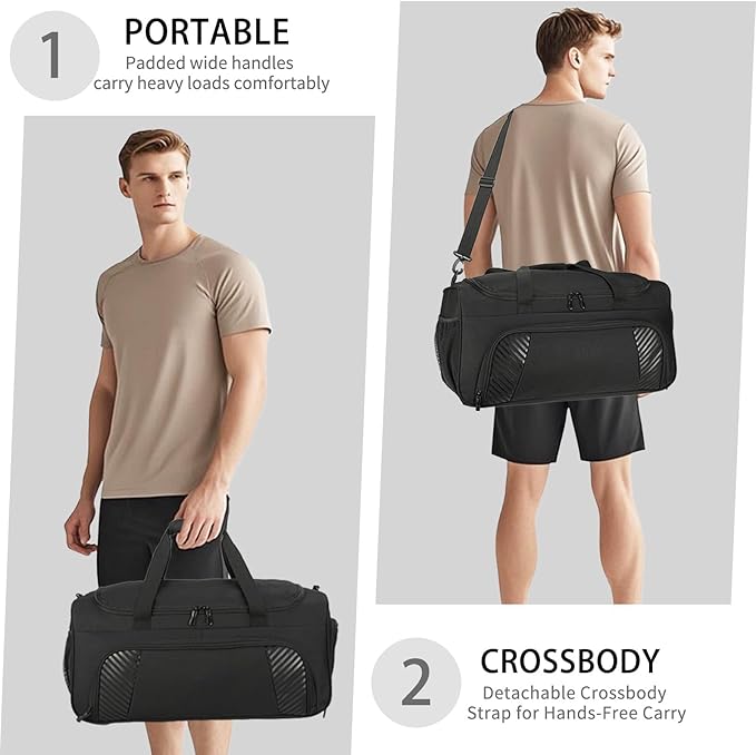 Urbanstand Gym Bag for Men - 50L Black Large Duffel Bag with Shoe Compartment, Weekender Carry On Duffle Bag for Travel, Sports, Fitness & Workout