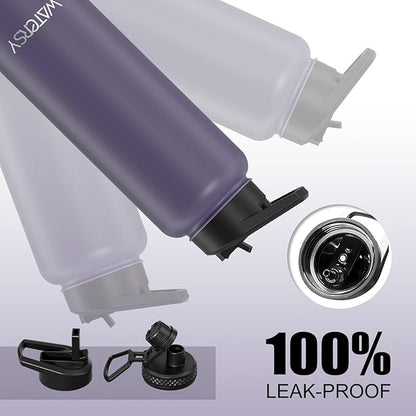40oz Insulated Water Bottle (Cold for 48 Hrs),BPA Free&Leak Proof,Stainless Steel Water Flask,Water Jug with Straw Spout Lids for Gym,Hiking,Travel,Purple