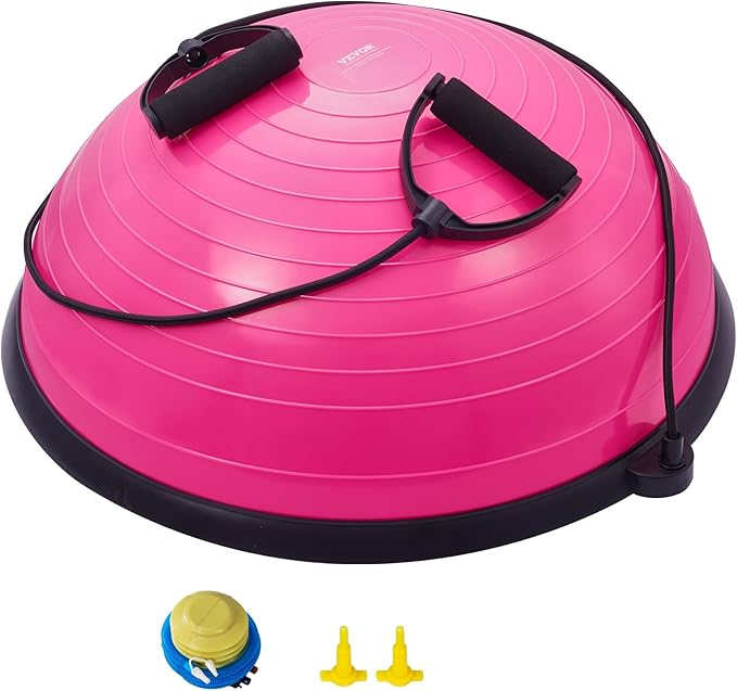 VEVOR Half Exercise Ball Trainer, 23/26 inch Balance Ball Trainer, 1500lbs Capacity Stability Ball, Yoga Ball with Resistance Bands & Foot Pump, Strength Fitness Ball for Home Gym Full Body Workout