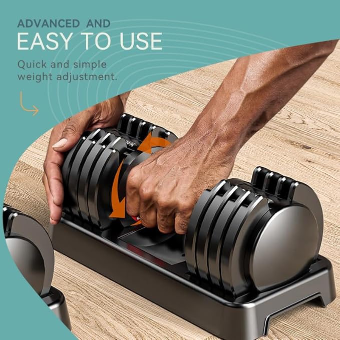 25/55lb Pair Adjustable Dumbbell Set, Adjustable Dumbbells Set of 2, 5 in 1/10 in 1 Free Weights Dumbbells Set with Anti-Slip Texture Handle, Weight Set For Home Gym Suit both Men and Women