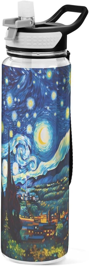 ALAZA Starry Night Mountain Art Sports Water Bottle with Straw Tritan Drink Bottle 32 oz BPA Free Reusable for Travel Outdoor Fitness