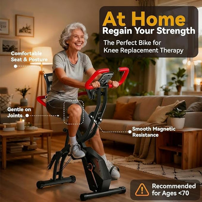 Foldable Exercise Bike Stationary Bikes for Home, 5 IN 1 Indoor Workout Bike, Cycling Bike with 16-Level Quiet Magnetic Resistance, 6.6 LBS Flywheel and 300LBS Capacity for Senior and Home Workout