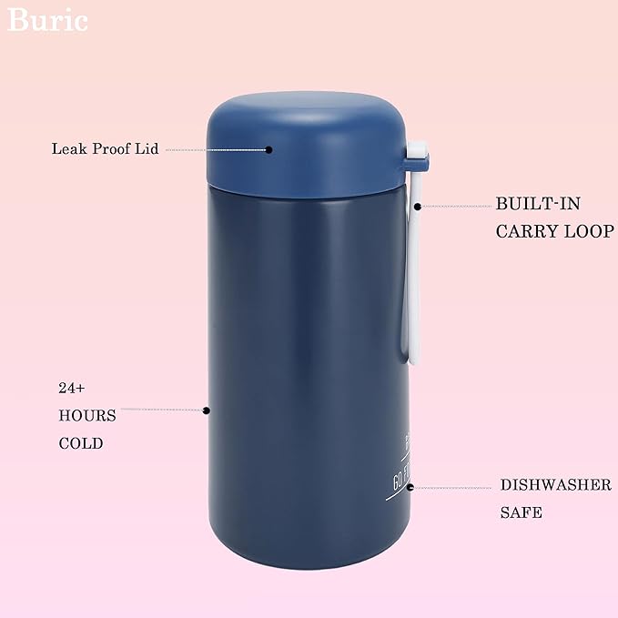 9oz Water Bottle Small Double Wall Insulated Mug,304 Stainless Steel for Hot&Cold Drinks,Leak Proof Water Bottle Vacuum Insulation with Carry Handle Dark Blue
