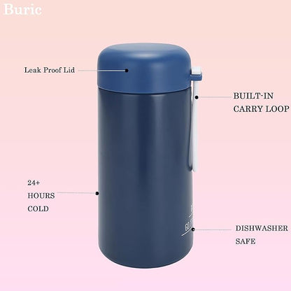 9oz Water Bottle Small Double Wall Insulated Mug,304 Stainless Steel for Hot&Cold Drinks,Leak Proof Water Bottle Vacuum Insulation with Carry Handle Dark Blue