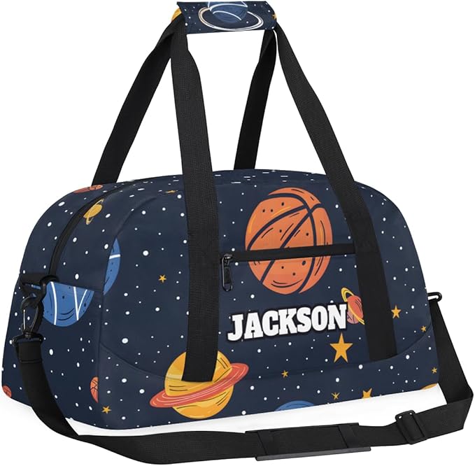 Personalized Basketball Gym Duffel Bags for Kids Boys with Custom Name Sport Training Travel Bags for Overnight Weekender, Space Star