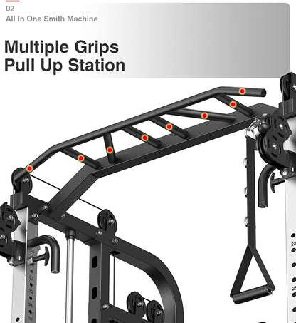 DONOW Smith Machine with Weight Stacks, Multi Function Home Gym System Training Power Cage Squat Rack Dual Cable Crossover Machine All in One