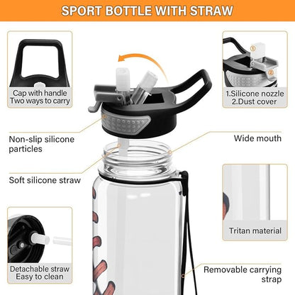 ALAZA Fashion Baseball Liner Sports Water Bottle with Straw Tritan Drink Bottle 32 oz BPA Free Reusable for Travel Outdoor Fitness