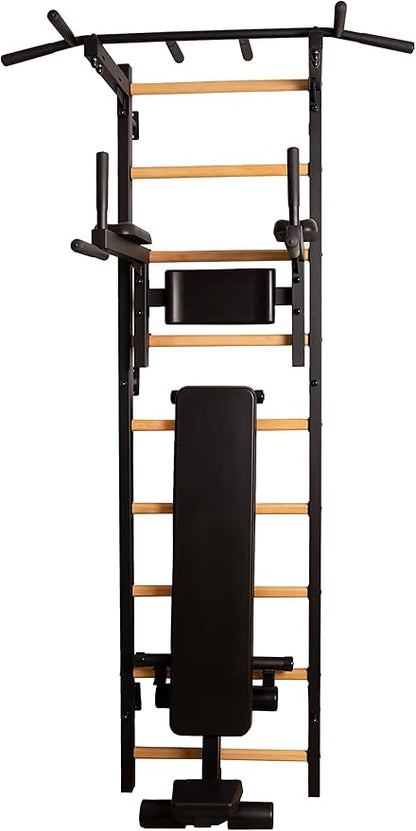 Wooden Swedish Ladder Wall Stall Bar - Indoor Chin Up Bar Workout Equipment for Home Exercise, Physical Therapy, Gymnastics, Fitness