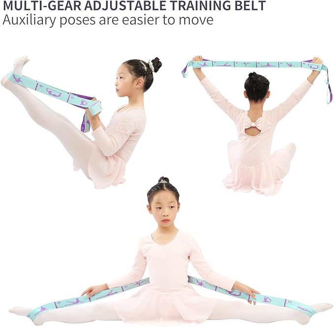 2 PCS Adjustable Extended Children's Stretching Straps with 8 Loops, Multi-Functional Elastic Stretch Bands for Gymnastics, Dance, Latin Training, Ballet, Exercise, Yoga