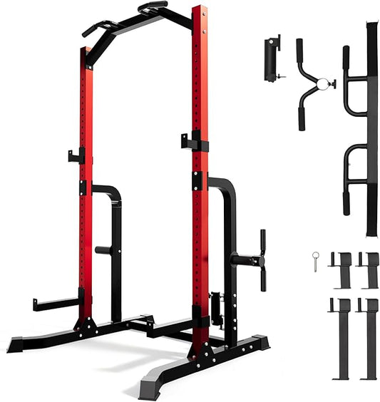 Outdoor Basic Power Cage Squat Rack with Pull-Up Bar & Dip Station, 2400LB Capacity, Multi-Functional Home Gym Rack for Weightlifting, Strength Training, Bench Press