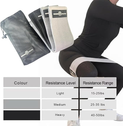 Fabric Resistance Bands, Non-Slip Hip Circle Bands for Glute Workouts, Yoga, Set of 3 with mesh Carrying Bag. (Light, Medium, Heavy) (Black/Gray/Light Gray)