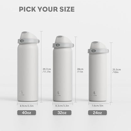 POWCAN 24 oz Metal Water Bottle with Straw for Travel: 100% Leakproof, Quick Open Lid, Keep Cold for 24 Hours, Car Cup Holder Friendly, Insulated Vacuum Flask for Commute, Workouts, Gift (Stone White)