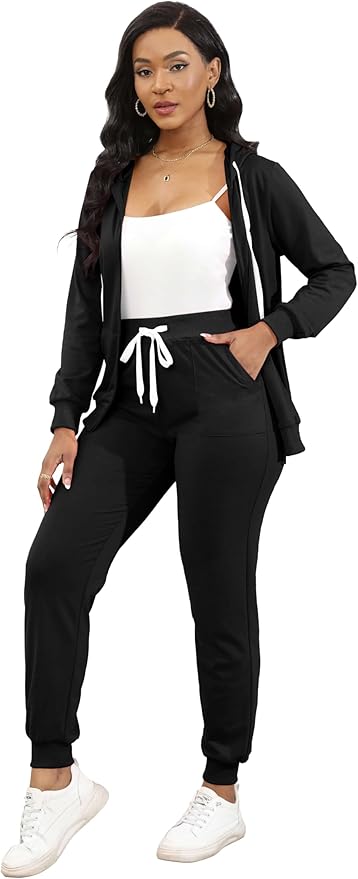 CLOCOR Track Suits for Women Set - Casual 2 Piece Outfits Sweatsuit Pocket Hoodies Long Sleeve with Patchwork Pants Set