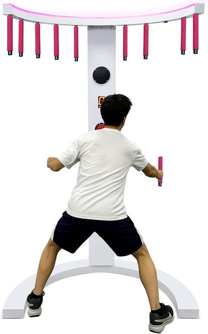 CAMINI Reflex Stick Challenge Game, Adjustable Speed Hand-Eye Coordination Trainer Arcade Machine for Events, Rentals, and Family Game Nights, LED Light & Music Reaction (White)