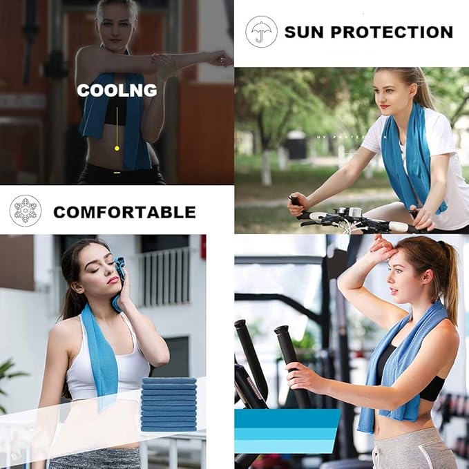 Peicees 10 Pack Microfiber Cooling Towels for Neck Sports Gym Workout Cooling Towel, 40x12 Inches Fast Drying Super Absorbent Compact Lightweight for Climbing Camping Travel Beach