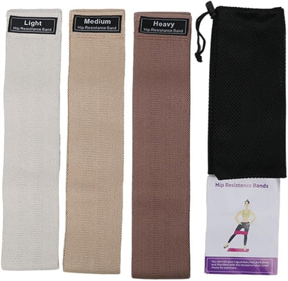 Hip Resistance Bands Set, 3 Resistance Levels - Light, Medium, Heavy, with Carry Pouch