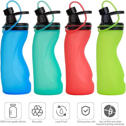 E-Senior Collapsible Water Bottle BPA Free - Foldable Water Bottle for Travel Sports Bottles with Triple Leak Proof Lightweight 17oz (Upgraded Vibrant Green)