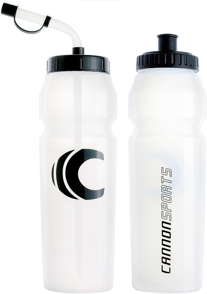 Cannon Sports 1 Liter Sports Water Bottle, BPA-Free, 34 Oz Capacity, Large Mouth, 2 lids (Straw and Squeeze), Great For Helmet Sports Such As Hockey, Lacrosse, Football, Boxing (2 Pack) (Clear)