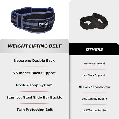 DEFY Weight Lifting Belt Lumbar Support with Neoprene Double Back Belt 5 Inches Wide Gym Training Fitness Exercise Bodybuilding Firm and Comfortable with Back Injury Protection