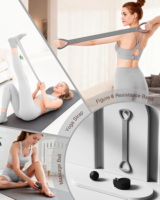 Pilates kit for Women Home Workout, Pilates Equipment Ring and Ball Set with 3 Fabric Resistance Bands, Massage Ball, Pilates Starter Kit for Strength, Toning, Including Workout Guide