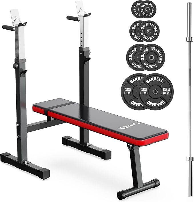 Adjustable Weight Bench Press with Squat Rack Folding Multi-Function Dip Station for Full Body Workout Home Gym Strength