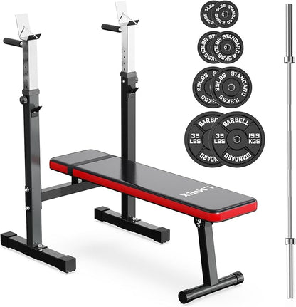 Adjustable Weight Bench Press with Squat Rack Folding Multi-Function Dip Station for Full Body Workout Home Gym Strength