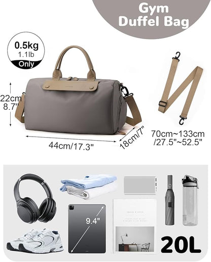 Gym Bag for Men Women with Shoe & Wet Compartment, 20L Waterproof Personal Item Carry On Travel Duffle Bag, Small Sports Duffel Bags for Fitness Workout Swimming Dance, Khaki