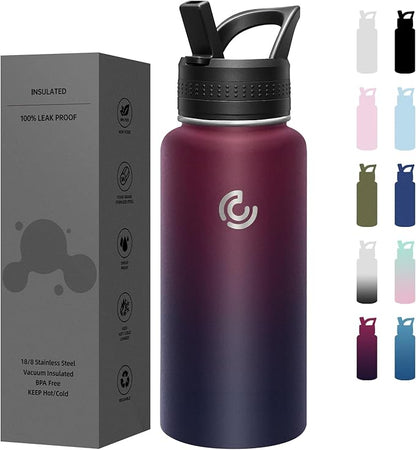 COKTIK 32oz Sports Water Bottle, Stainless Steel Water Bottle for Insulated, Reusable Travel Bottle, With Straw, With Handle Grip for Easy Carrying, Suitable for Cycling, Outdoor Vacations(Midnight)