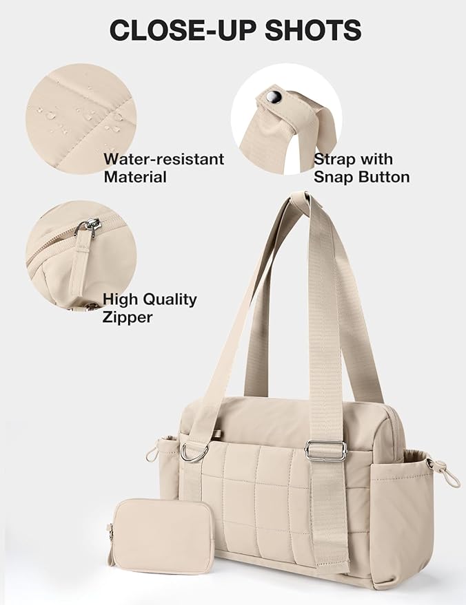 VUUDH Mini Gym Bag for Women Puffy Bag, Small Gym Bag with Coin Wallet, Lightweight Gym Tote Bag for Fitness, Work, Travel, Daily Commute,Camel