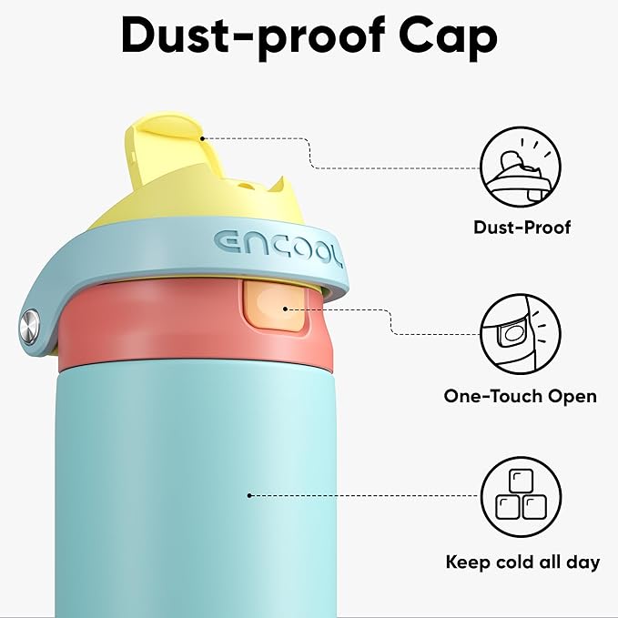 ENCOOL Leakproof Insulated Water Bottle with Straw Dual-Sip Water Bottle Bag-Safe Design for Work, Commute & Gym – Keeps Drinks Cold All Day, 40 oz, Orange-Reef Blue