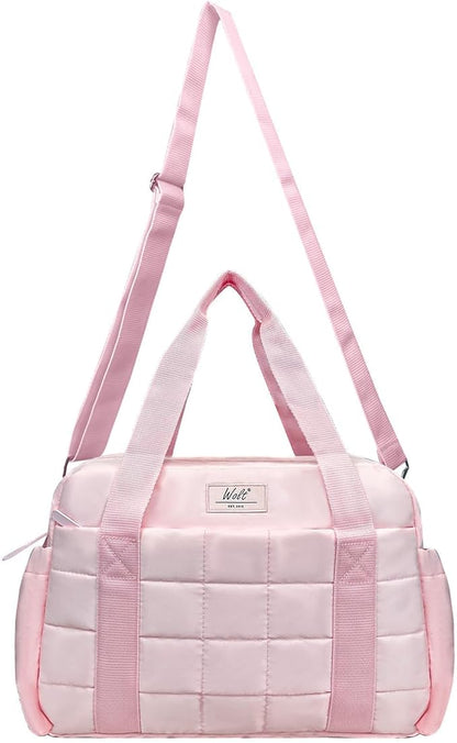 WOLT Small Gym Bag for Women, 14 inch Lightweight Gym Duffle Bag with Wet Compartment Quilted Tote for Sports Workout, Pink