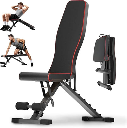 ALSO GO Adjustable Weight Bench, Workout Benches with Leg Extension & Extended Headrest, Foldable Incline Decline Bench Press, Roman Chair, Full Body Strength Training Equipment for Home Gym