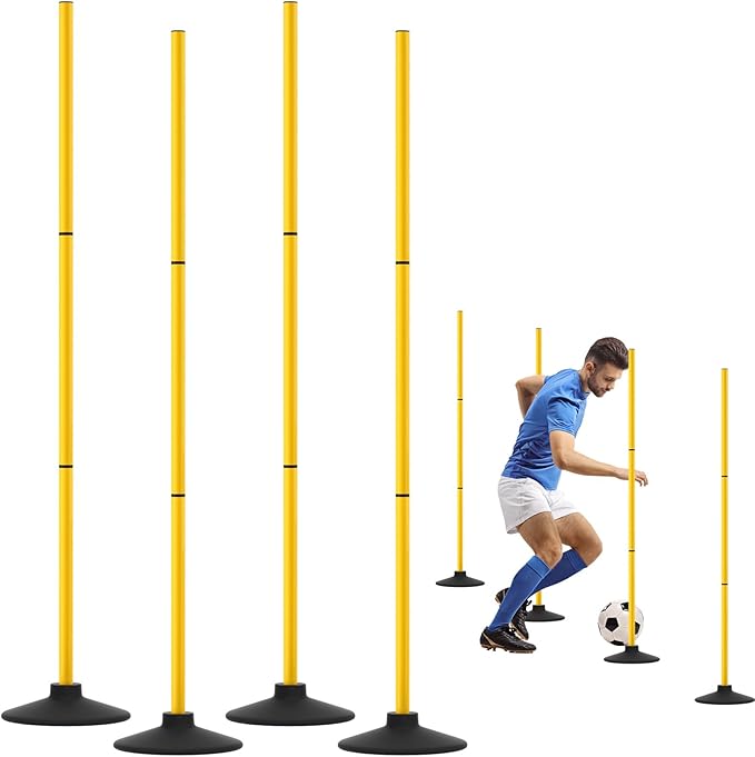 GHB Agility Poles 4 Pack 50" Sports Soccer Training Poles,Detachable Speed Training Equipment Football Accessories with Rubber Base