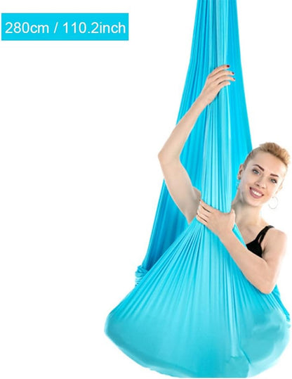 2.8x1m 9.2x3.3 ft Durable Elastic Aerial Yoga Hammock Swing, Fitness Training Accessory, Medium Yoga Swing and Hammock Kit for Yoga Inversion, Flexibility, and Core Strength