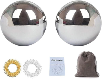 Stainless Steel Baoding Balls Set, 2 Inches Chinese Health Balls, Metal Stress Relief Hand Massage Balls No Chime for Hand Exercise, Hands Therapy