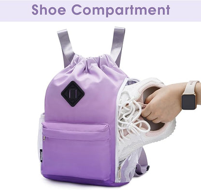 WANDF Drawstring Backpack Sports Gym Bag with Shoes Compartment, Water-Resistant String Backpack Cinch for Women Men (Small,Purple Gradient)