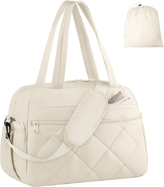 HOTOR Gym Bag for Women - Lightweight Travel Duffle Bags with Wet Pocket & Separate Shoe Bag, Multi-Pocket Carry on Weekender Duffel for Sports, Fitness, Overnight Trip, Beige, 16.5" x 7.5" x 11.9"