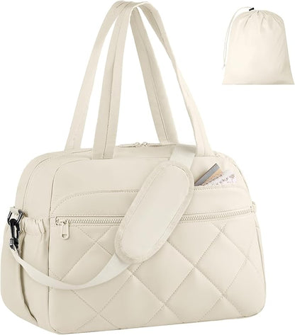 HOTOR Gym Bag for Women - Lightweight Travel Duffle Bags with Wet Pocket & Separate Shoe Bag, Multi-Pocket Carry on Weekender Duffel for Sports, Fitness, Overnight Trip, Beige, 16.5" x 7.5" x 11.9"