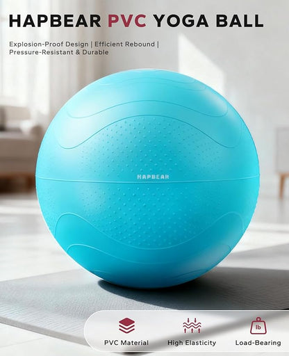 HAPBEAR Exercise Ball (22''/26''/30'') - Anti-Burst Slip-Resistant Yoga/Pilates Ball for Core Training & Posture Improvement, Home Gym/Rehab/Pregnancy Ball, Quick Pump & 3 Resistance Bands Included