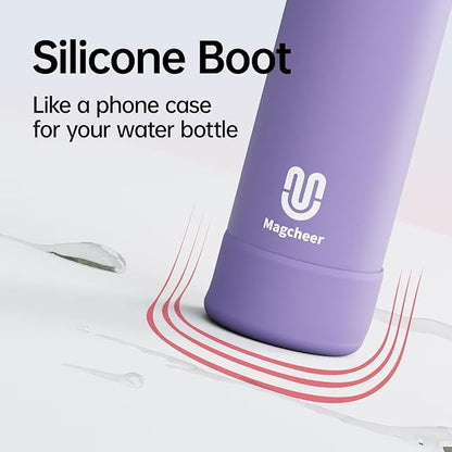 Insulated Magnetic Water Bottle - Reusable Stainless Steel Bottle with MagSafe Compatible Phone Holder - Keeps Cold for 24 Hours - Perfect for Gym, Sports, and Travel - Lavender 32oz