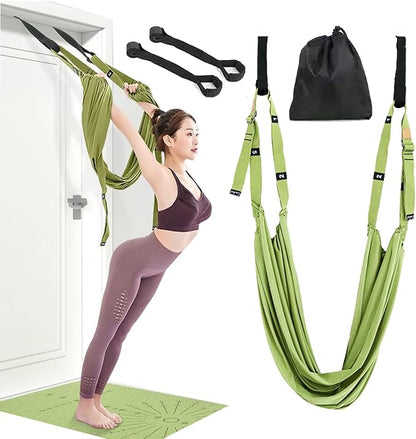 Yoga Stretching Strap,Stretching Equipment with Door Anchor,Back Stretcher for Back Pain, Flexibility Tensile Trainer for Dance Aerial Yoga Ballet Leg Stretching Exercise (Green)
