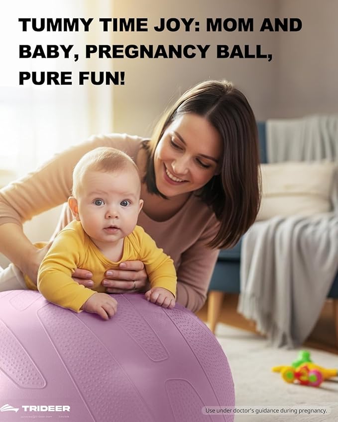 Trideer Pregnancy Birthing Ball, 1.7mm Extra Thick Yoga Ball for Maternity, Labor, Physio, Recovery, Illustrated Exercise Guide & Baby Memory Book Included, 1000LB Anti-Burst & Non-Slip Stability Ball
