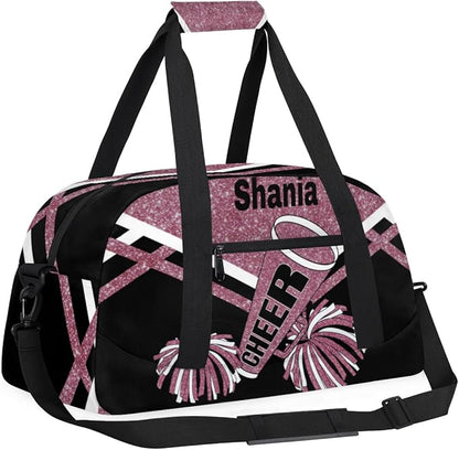 Personalized Cheerleaders Duffle Bag for Girls, Customized Training Bag with Glitters, Dark Pink Overnight Weekender for Cheerleading & Outdoor Use