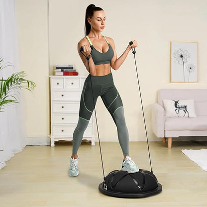 Half Exercise Ball Trainer 23 inch Balance Ball Trainer 1500lbs Capacity Stability Ball with Resistance Bands & Foot Pump, Strength Fitness Ball for Home Gym Full Body Workout